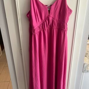a new day Bright Pink Midi V-Neck Dress Spaghetti Strap with Pockets